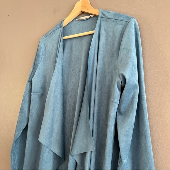 Soft Surroundings Womens Waterfall Cardigan Faux Micro Suede Baby Blue Size S - Picture 3 of 13